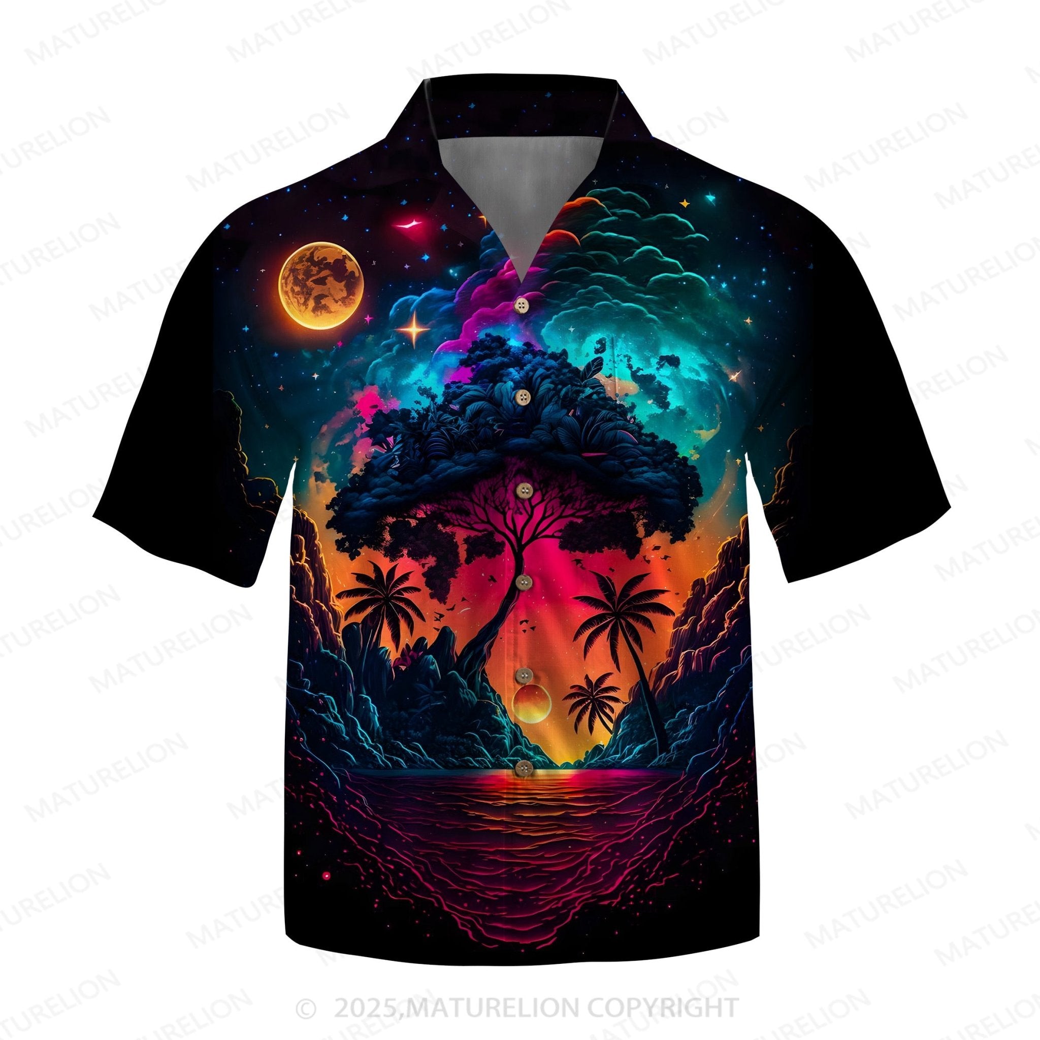 Maturelion Men's Aloha Shirts Palm Tree Print Hawaiian Shirt