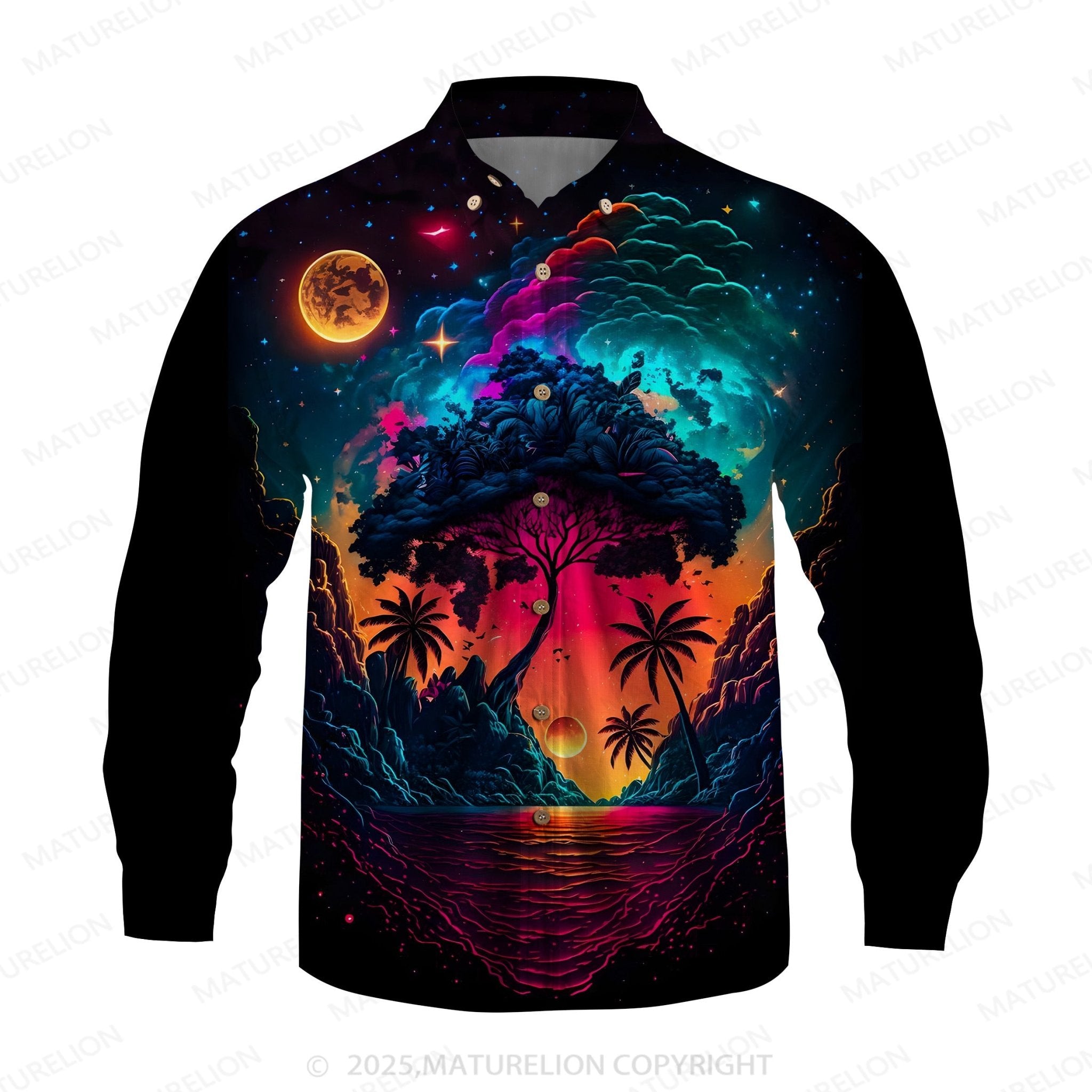 Maturelion Men's Aloha Shirts Palm Tree Print Hawaiian Shirt