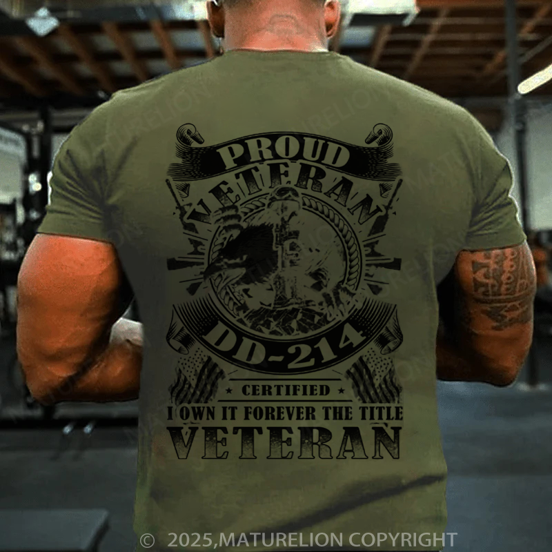 Maturelion Men's T-shirt Proud Veteran DD 214 Cotton T-shirt