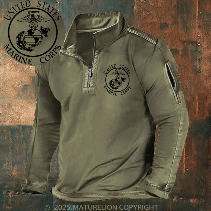 Maturelion Henley Shirt United States Marine Crops Henley Shirt
