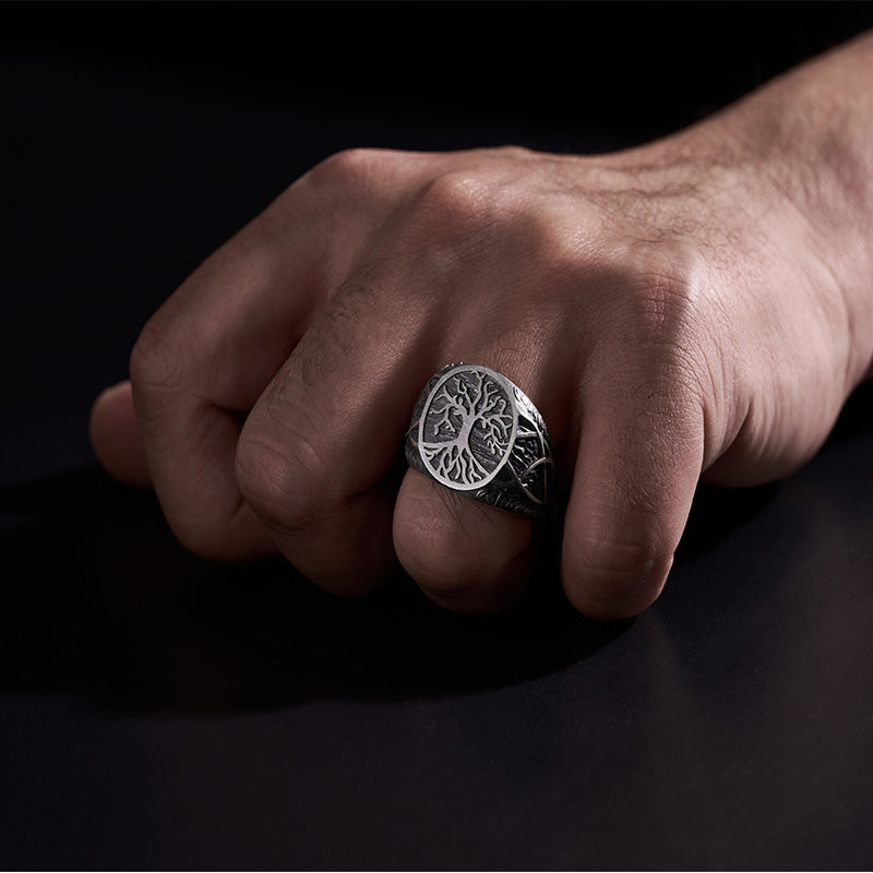 Matuerlion Vintage Ancient Tree of Life Silver Ring