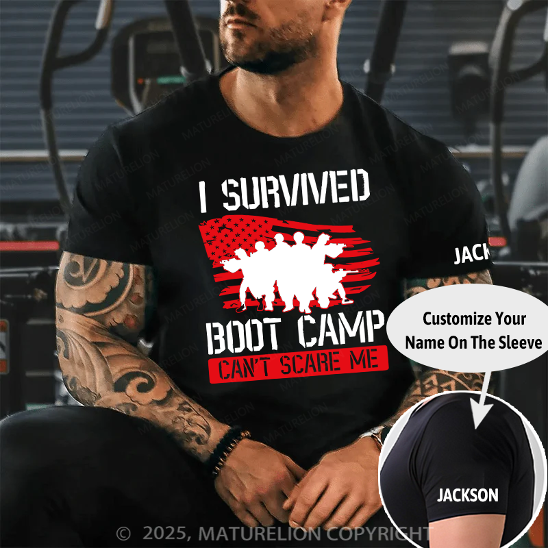 Maturelion Men's T-Shirt I Survived Boot Camp Can'T Scare Me Cotton T-Shirt
