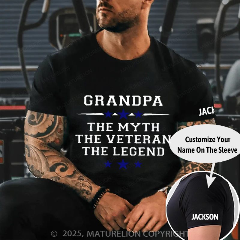 Maturelion Men's T-shirt Grandpa the Myth the Veteran the Legend Cotton T-shirt