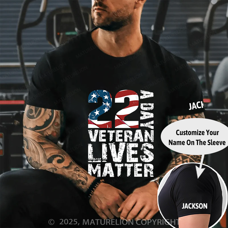 Maturelion Men's T-Shirt 22 A Day Veteran Lives Matter Cotton T-Shirt
