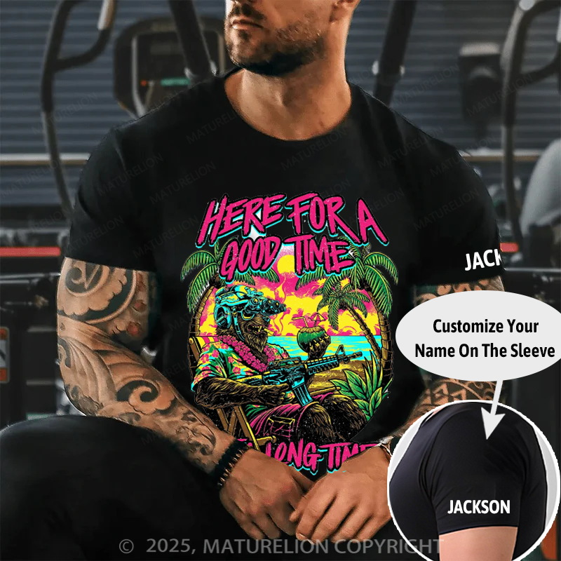Maturelion Men's T-Shirt Here For A Good Time Not A Long Time Retro Summer Edition Cotton T-Shirt