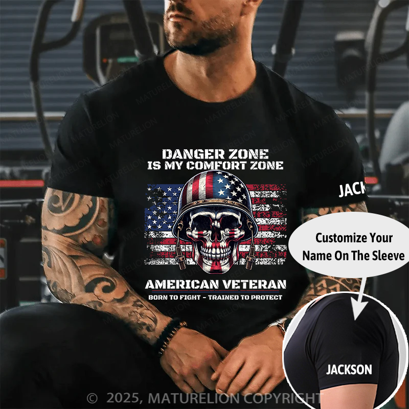 Maturelion Men's T-Shirt Veteran American Flag Cotton T-Shirt