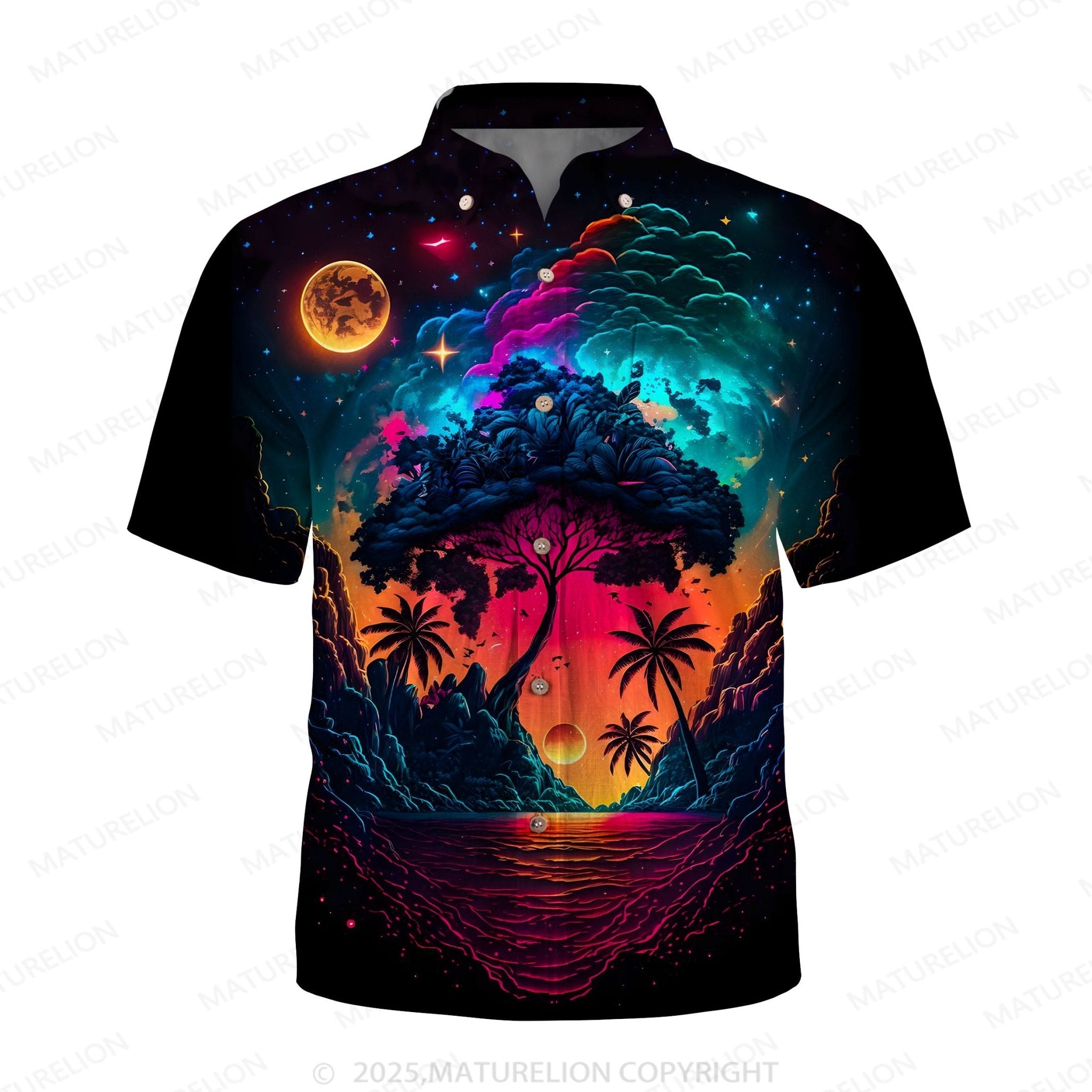 Maturelion Men's Aloha Shirts Palm Tree Print Hawaiian Shirt