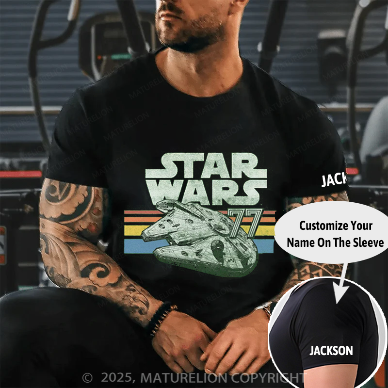 Maturelion Men's T-Shirt Millennium Falcon 77 Retro Lines Logo Cotton T-Shirt