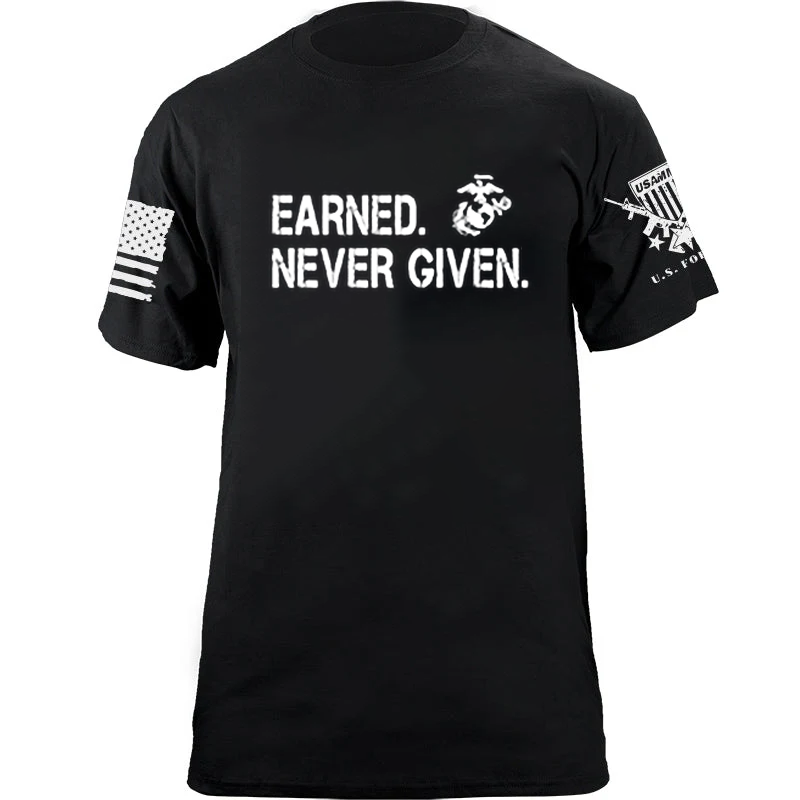 Maturelion Men's T-shirt Earned Never Given Marine Cotton T-shirt