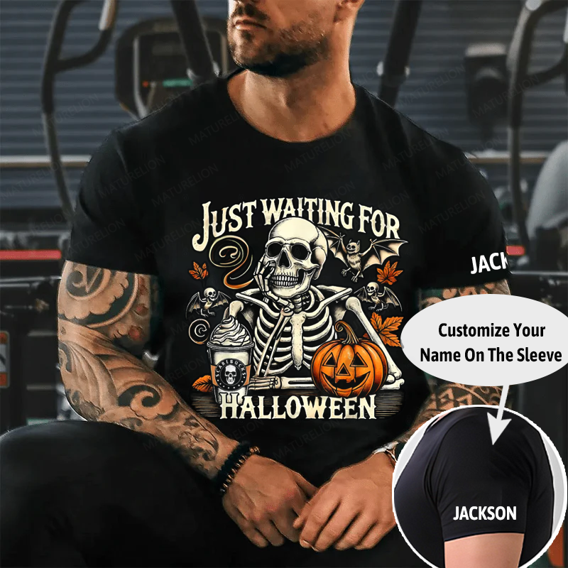 Maturelion Men's T-Shirt Spooky Vibes Loading... Just Waiting for Halloween Cotton T-Shirt