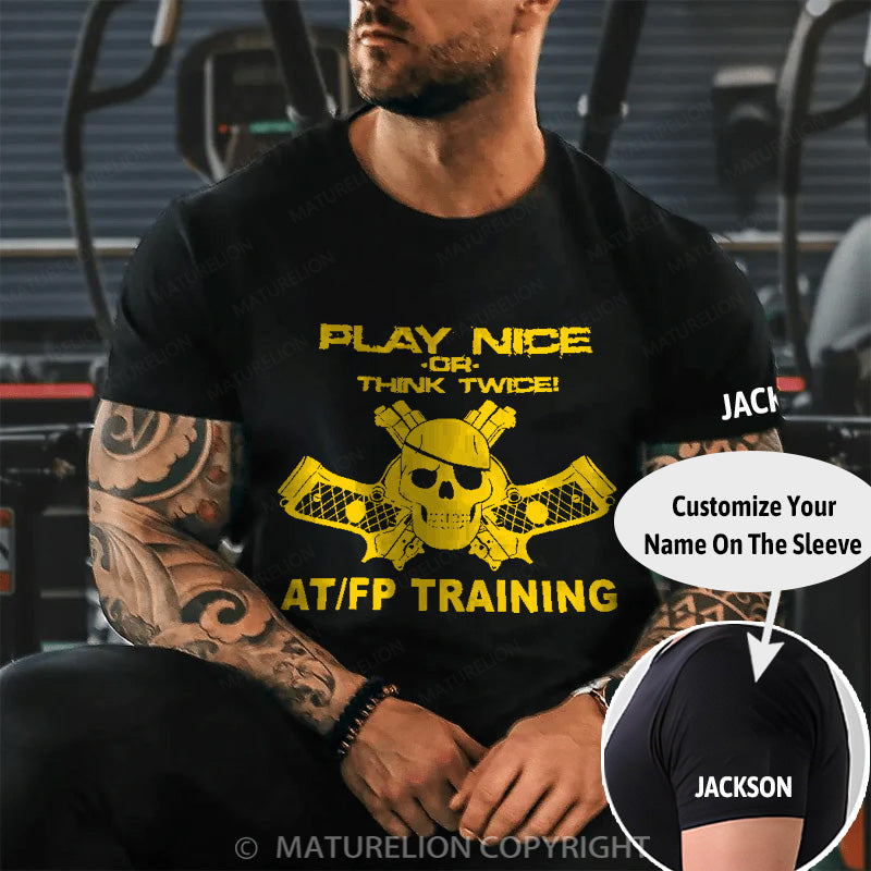 Maturelion Men's T-shirt Play Nice Think Twice Skull Guns Cotton T-shirt