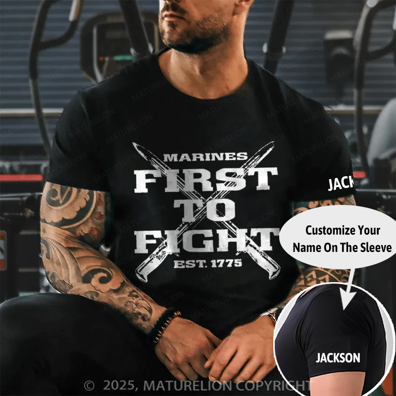 Maturelion Men's T-Shirt First To Fight Military Cotton T-Shirt