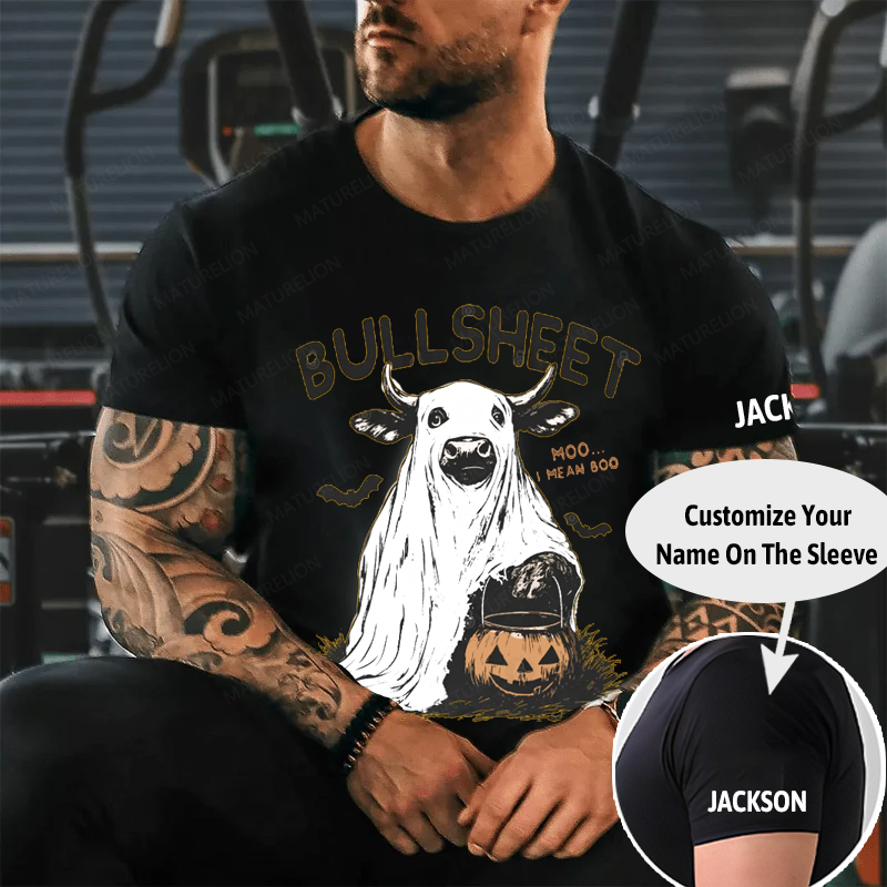 Maturelion Men's T-Shirt Funny Cow Halloween Pun – Bullsheet I Moo I Mean Boo Halloween Cotton T-Shirt