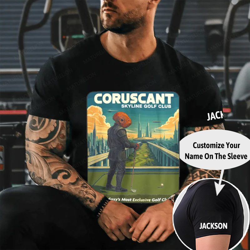 Maturelion Men's T-Shirt Coruscant Skyline Golf Club Cotton T-Shirt