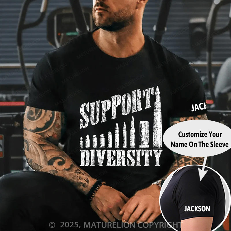 Maturelion Men's T-shirt Support Diversity Gun Bullets Veteran Soldier Cotton T-shirt