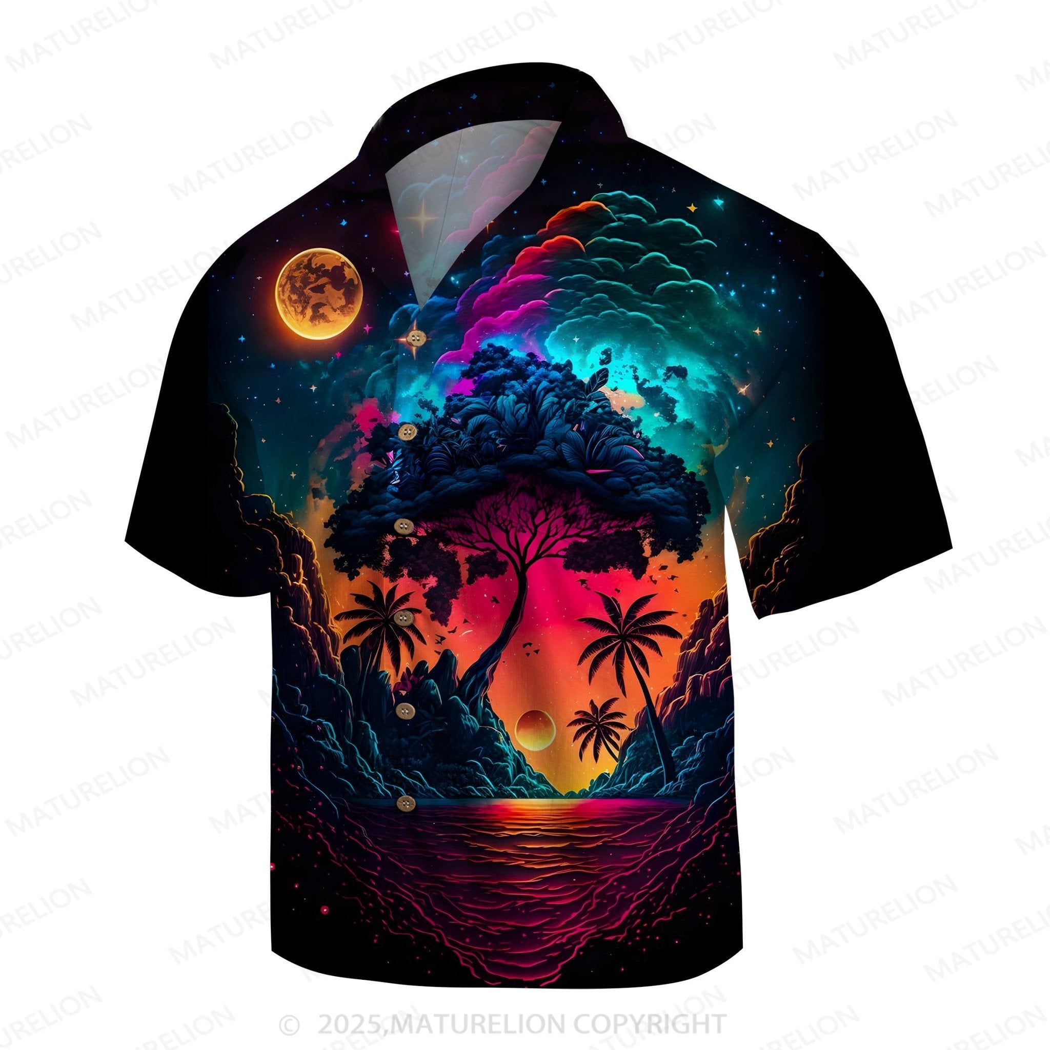 Maturelion Men's Aloha Shirts Palm Tree Print Hawaiian Shirt