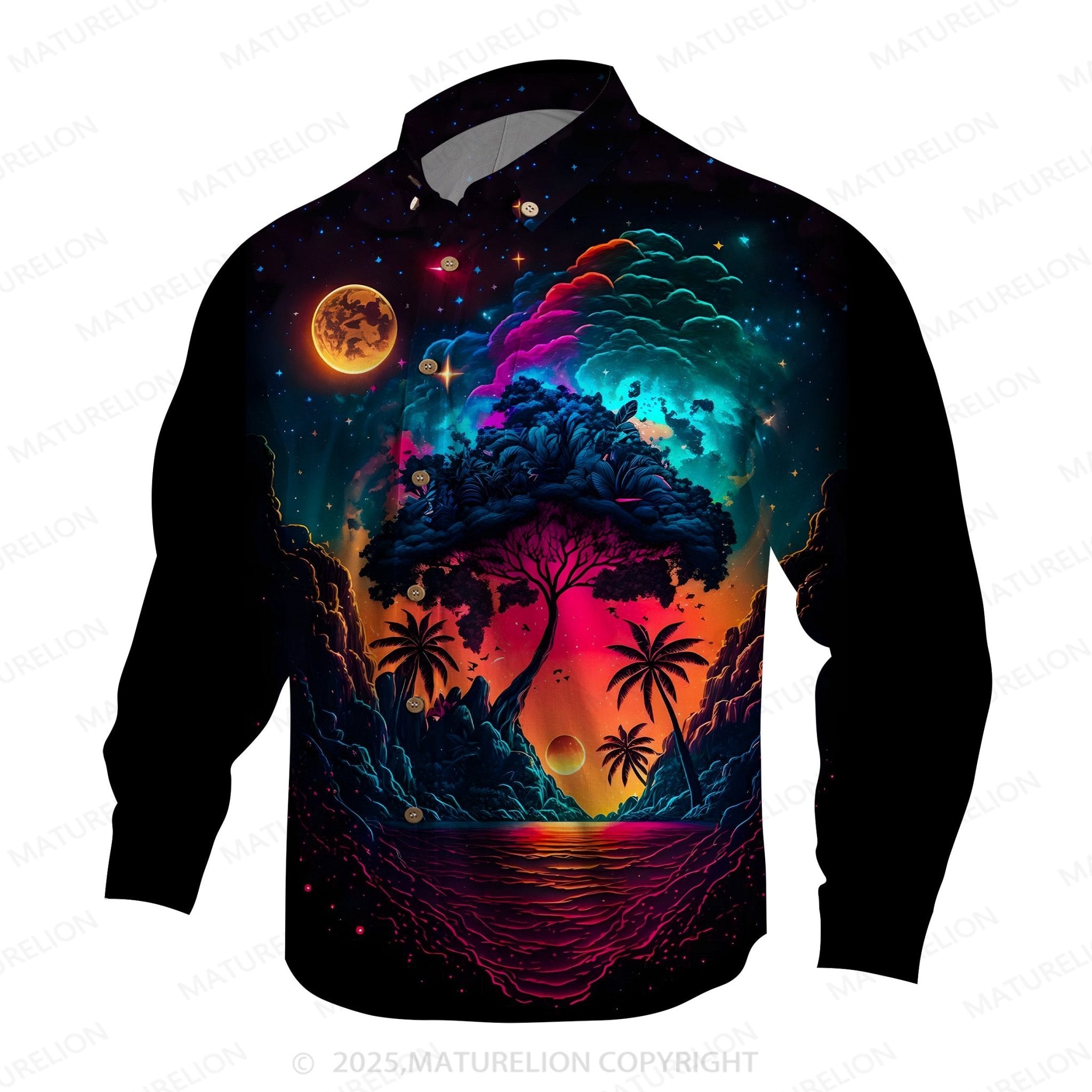 Maturelion Men's Aloha Shirts Palm Tree Print Hawaiian Shirt