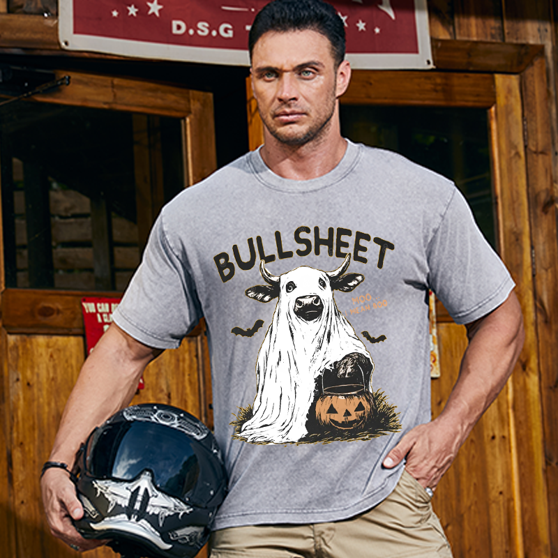 Maturelion Men's T-Shirt Funny Cow Halloween Pun – Bullsheet I Moo I Mean Boo Halloween Cotton T-Shirt