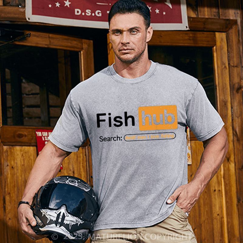 Maturelion Men's T-shirt Fish Hub Cotton T-shirt