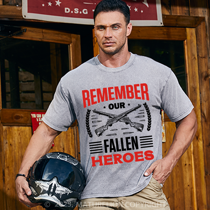 Maturelion Men's T-Shirt Remember Our Fallen Heroes Veteran Military Memorial Day Cotton T-Shirt