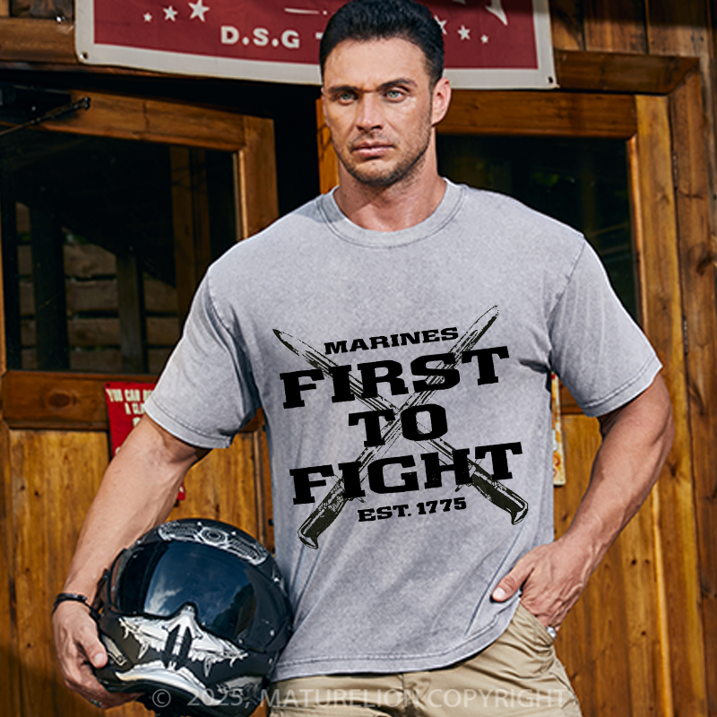 Maturelion Men's T-Shirt First To Fight Military Cotton T-Shirt