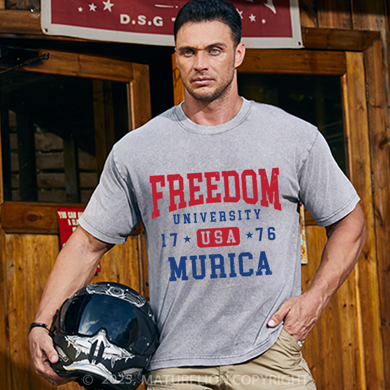 Maturelion Men's T-shirt Freedom University Cotton T-shirt