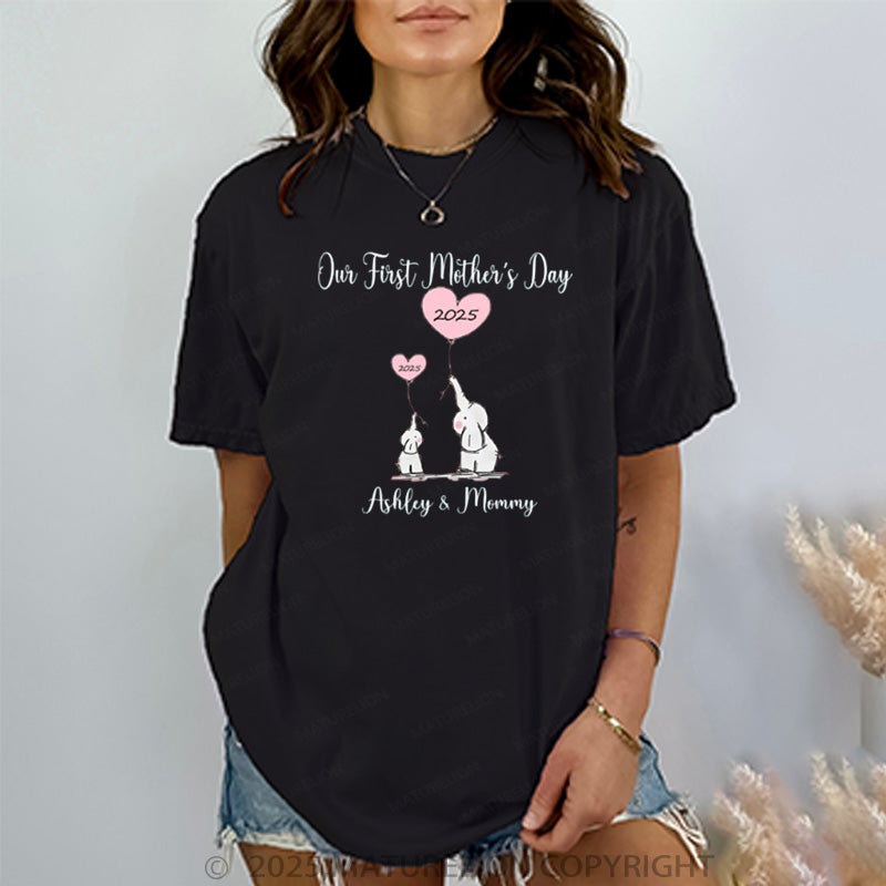 Maturelion Women's T-shirt Our First Mothers Day Matching Cotton T-shirt