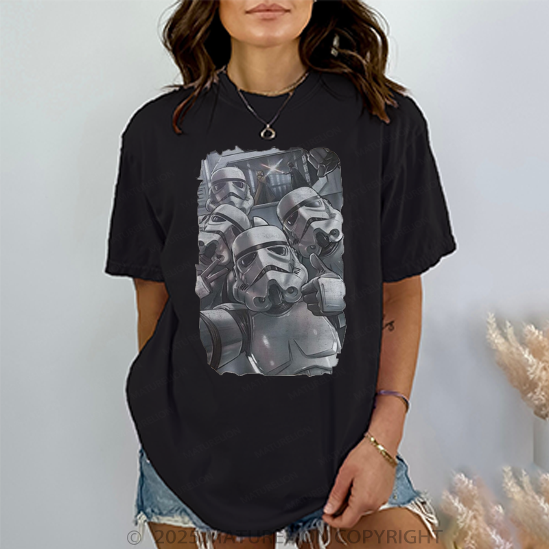 Maturelion Women's T-Shirt Vintage Star Wars Storm Strooper Selfie Cotton T-Shirt