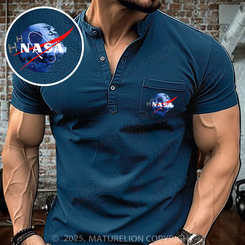 Maturelion Inspired Guava Iguana Death Star Henley Shirt