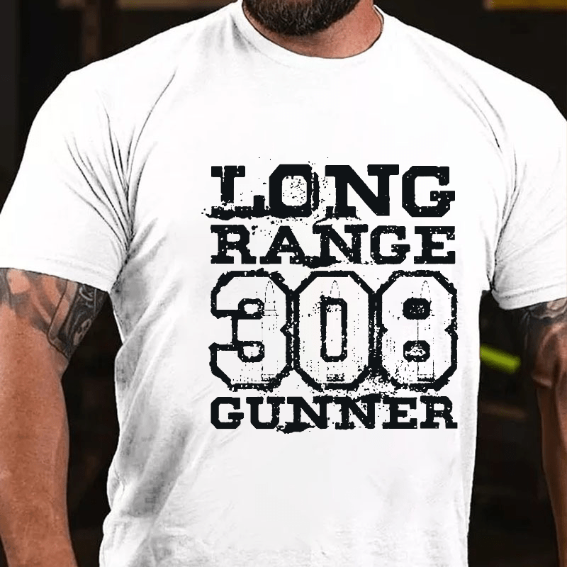 Long Range 308 Gunner Funny Guns Print Cotton T-shirt