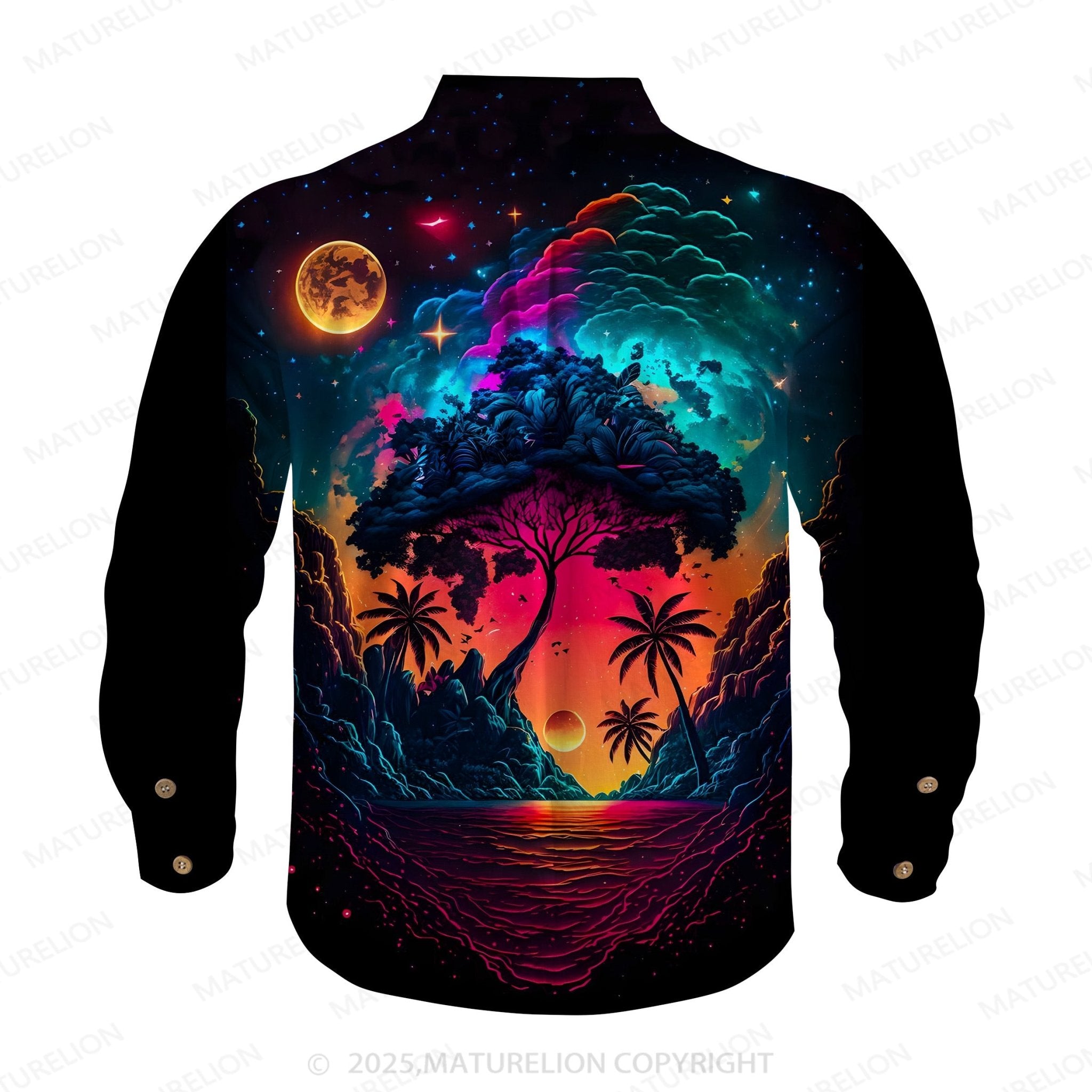 Maturelion Men's Aloha Shirts Palm Tree Print Hawaiian Shirt