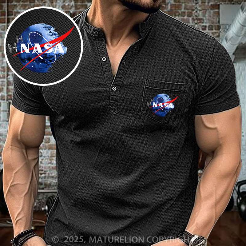 Maturelion Inspired Guava Iguana Death Star Henley Shirt