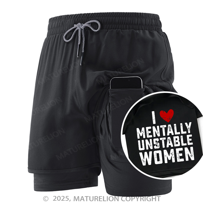 Maturelion Men's Short I Love Mentally Unstable Women Wife Cotton Double Layer Short