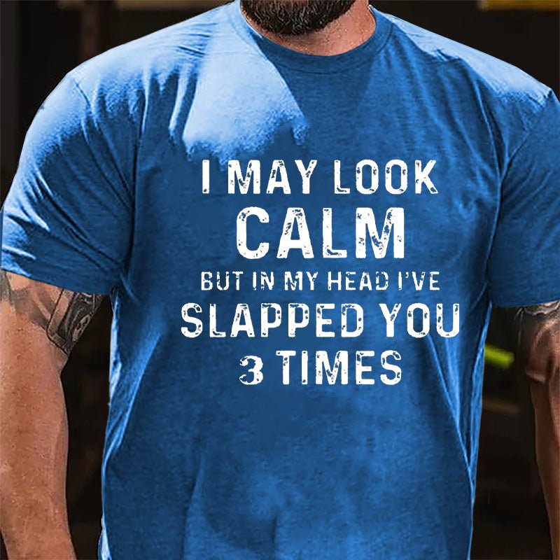 I May Look Calm But In My Head I've Slapped You 3 Times Funny Cotton T-shirt