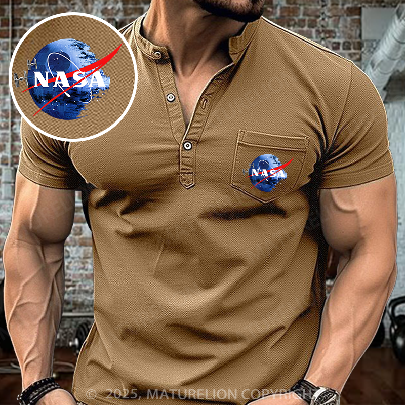 Maturelion Inspired Guava Iguana Death Star Henley Shirt