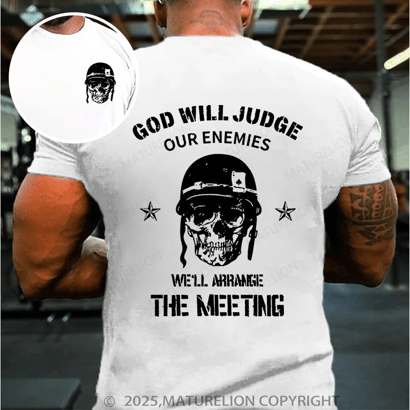 Maturelion Men's T-shirt God Will Judge Our Enemies Graphic Skull Cotton T-shirt