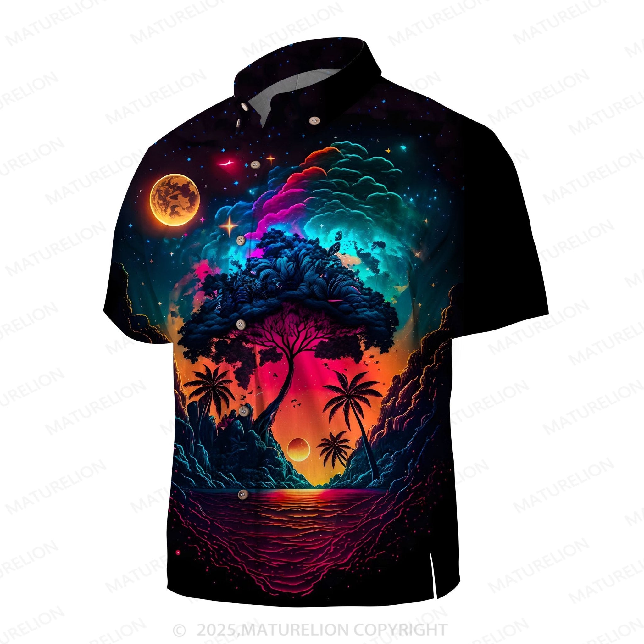 Maturelion Men's Aloha Shirts Palm Tree Print Hawaiian Shirt