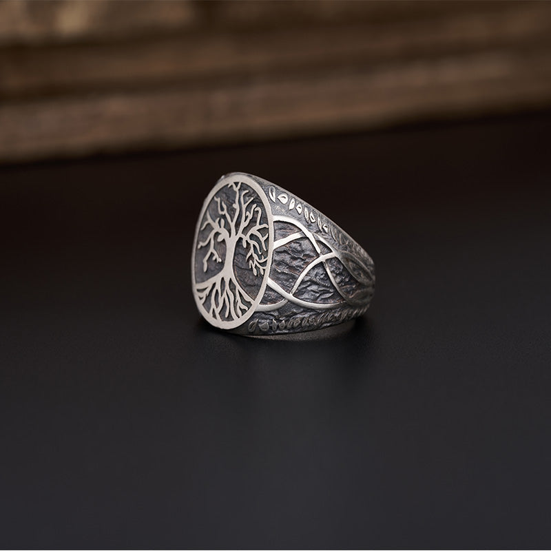 Matuerlion Vintage Ancient Tree of Life Silver Ring