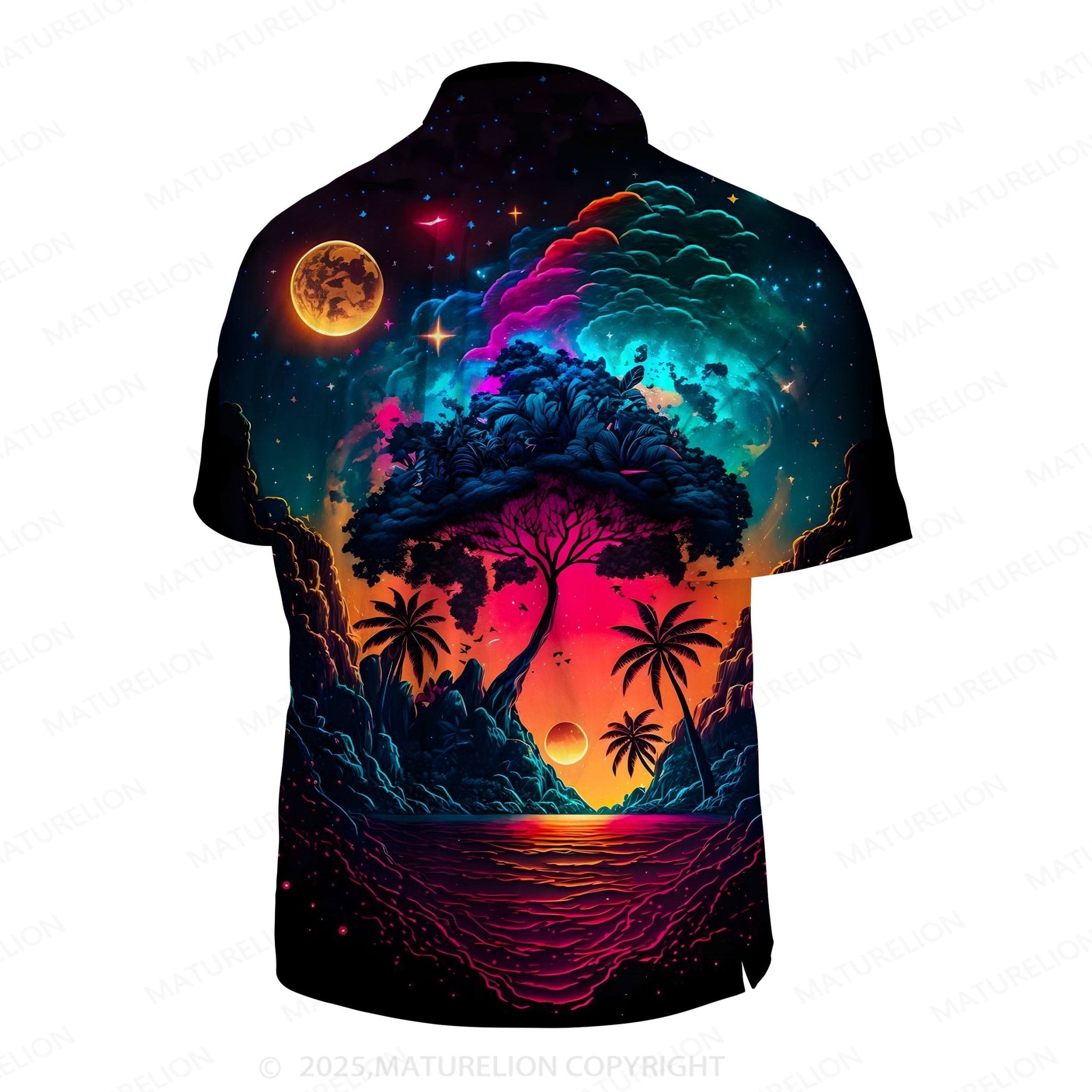 Maturelion Men's Aloha Shirts Palm Tree Print Hawaiian Shirt