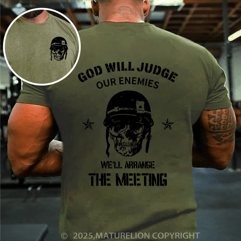 Maturelion Men's T-shirt God Will Judge Our Enemies Graphic Skull Cotton T-shirt