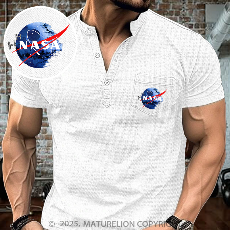 Maturelion Inspired Guava Iguana Death Star Henley Shirt