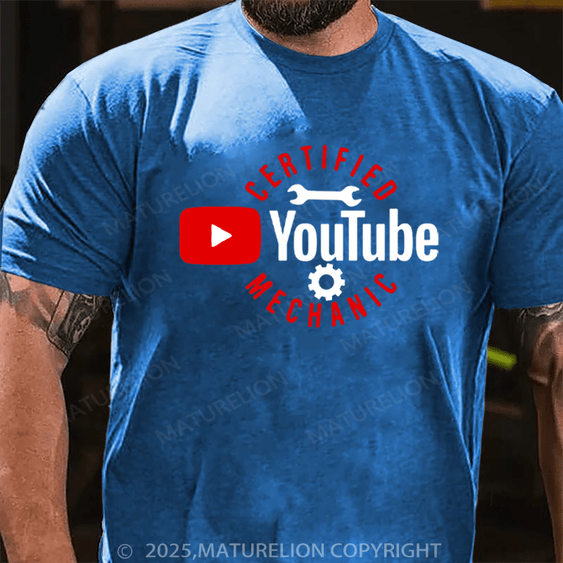 Maturelion Men's T-Shirt Certified YouTube Mechanic Cotton T-Shirt