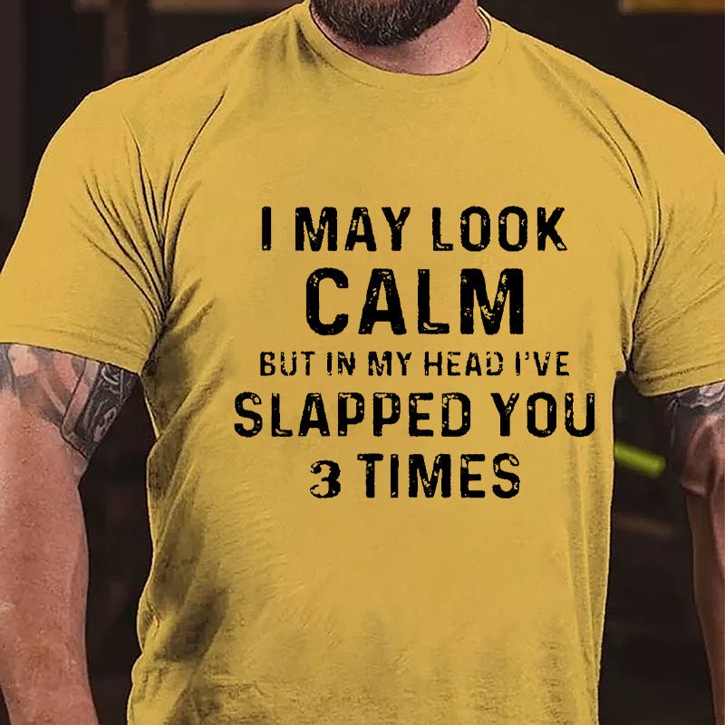 I May Look Calm But In My Head I've Slapped You 3 Times Funny Cotton T-shirt