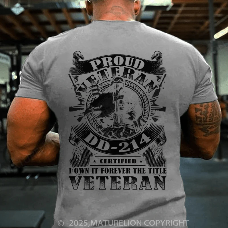 Maturelion Men's T-shirt Proud Veteran DD 214 Cotton T-shirt
