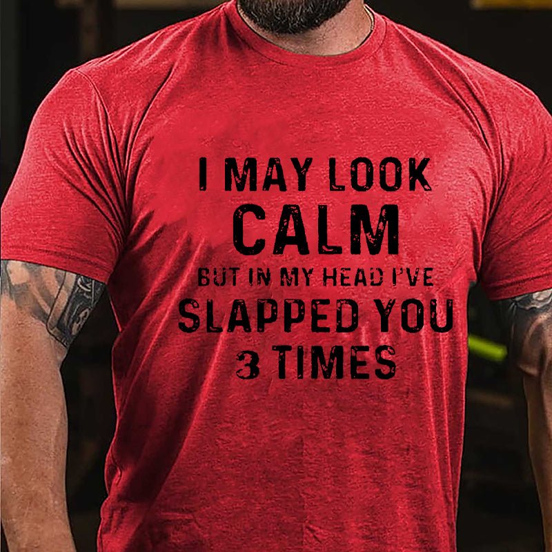 I May Look Calm But In My Head I've Slapped You 3 Times Funny Cotton T-shirt