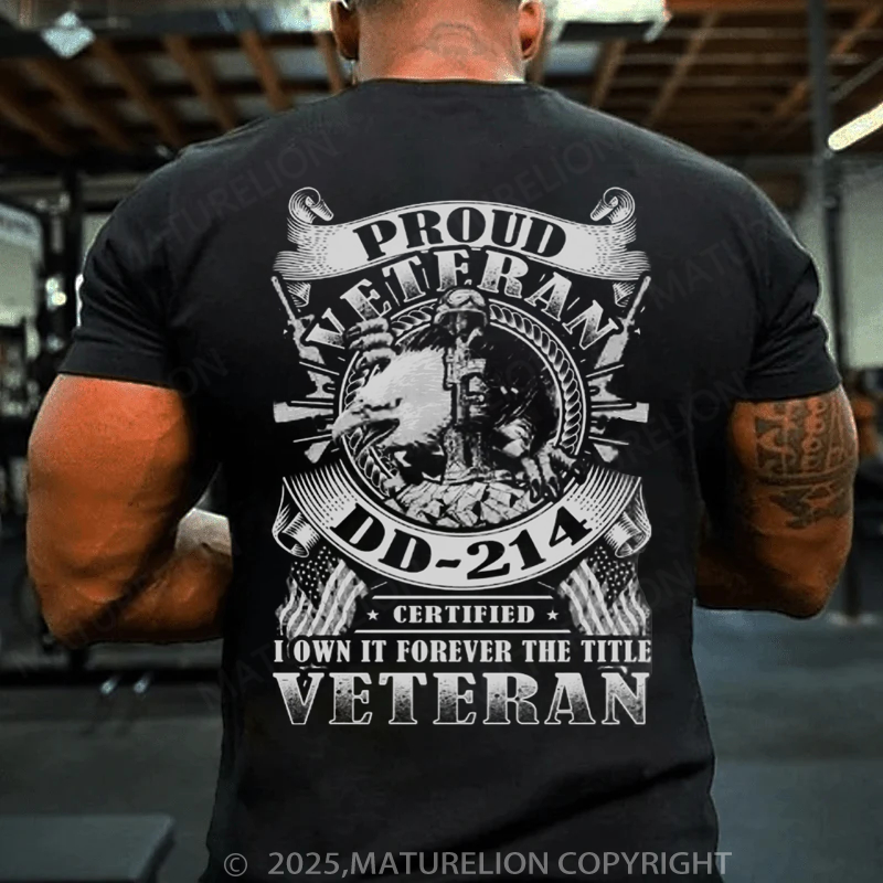 Maturelion Men's T-shirt Proud Veteran DD 214 Cotton T-shirt