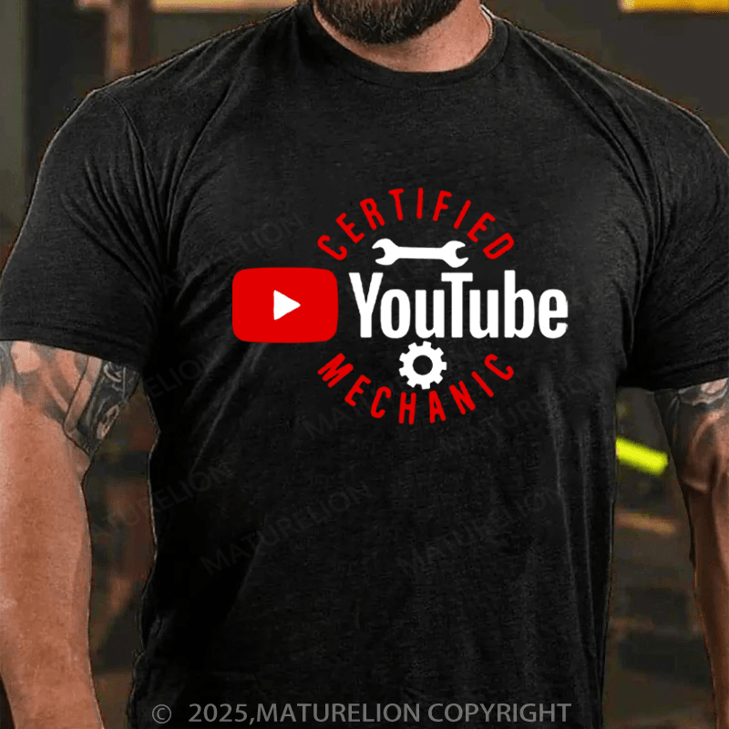 Maturelion Men's T-Shirt Certified YouTube Mechanic Cotton T-Shirt