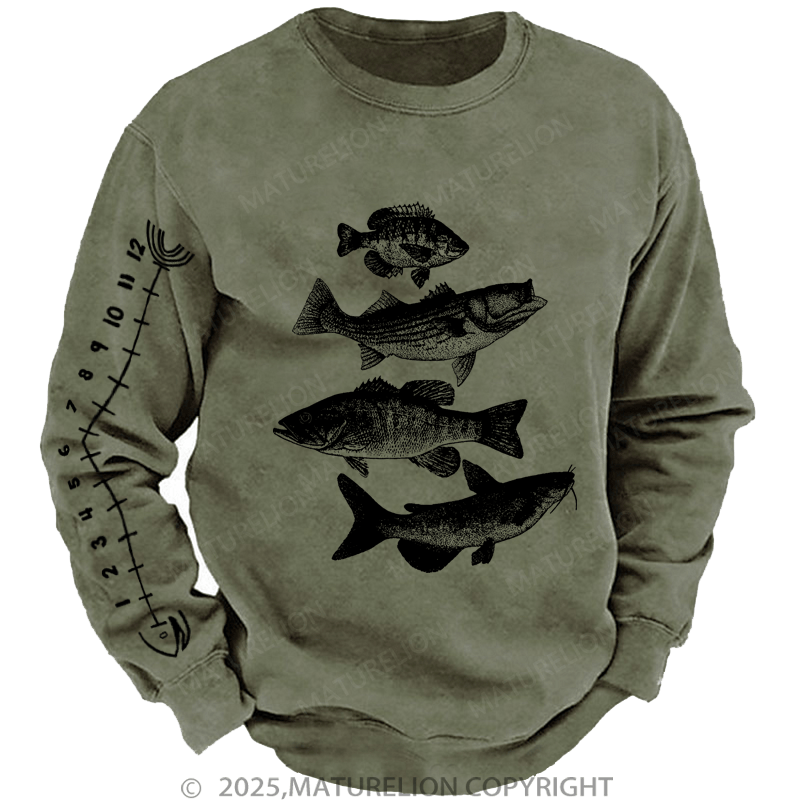 Maturelion Men's Sweatshirt Fishing Ruler Sweatshirt