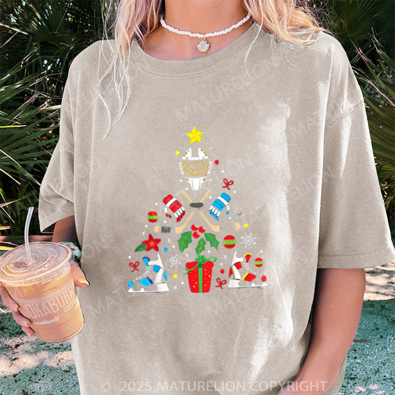 Maturelion Women's T-shirt Christmas Ice Hockey DTG Washed T-shirt