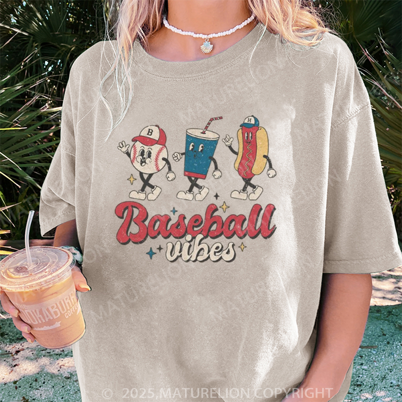 Maturelion Women's T-shirt Baseball Vibes DTG Washed T-shirt